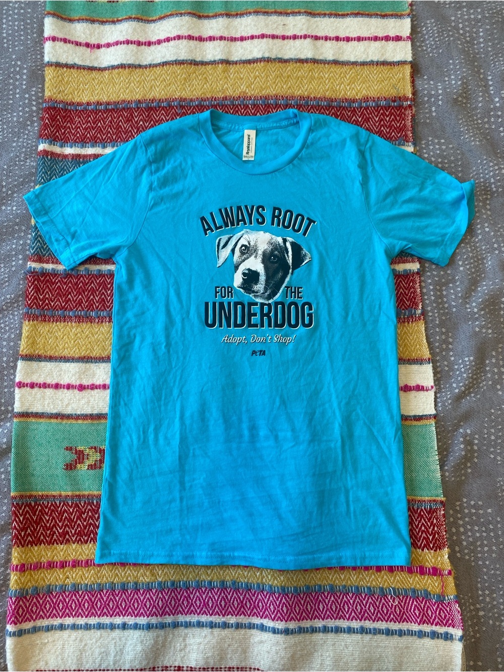 'Always Root for the Underdog' Teal Dog Advocate PETA T-Shirt Small